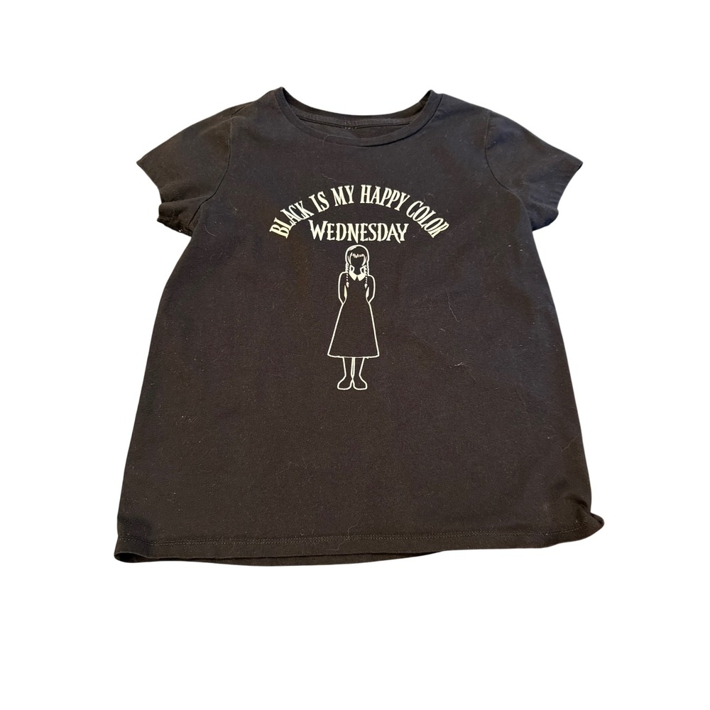 Wednesday Graphic T-Shirt Black Happy Color Addams Family Netflix Kids XL 14/16